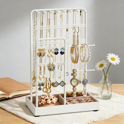 Yousheng Multifunktionaler Schmuckständer Metallrahmen Schmuckhalter mit Samttablett Schmuckorganisator Präsentationsständer für Halsketten Ohrringe Armbänder