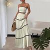 2026 Summer European & American Holiday Casual Strapless Lace Patchwork Long Dress & Two-Piece Women's Set