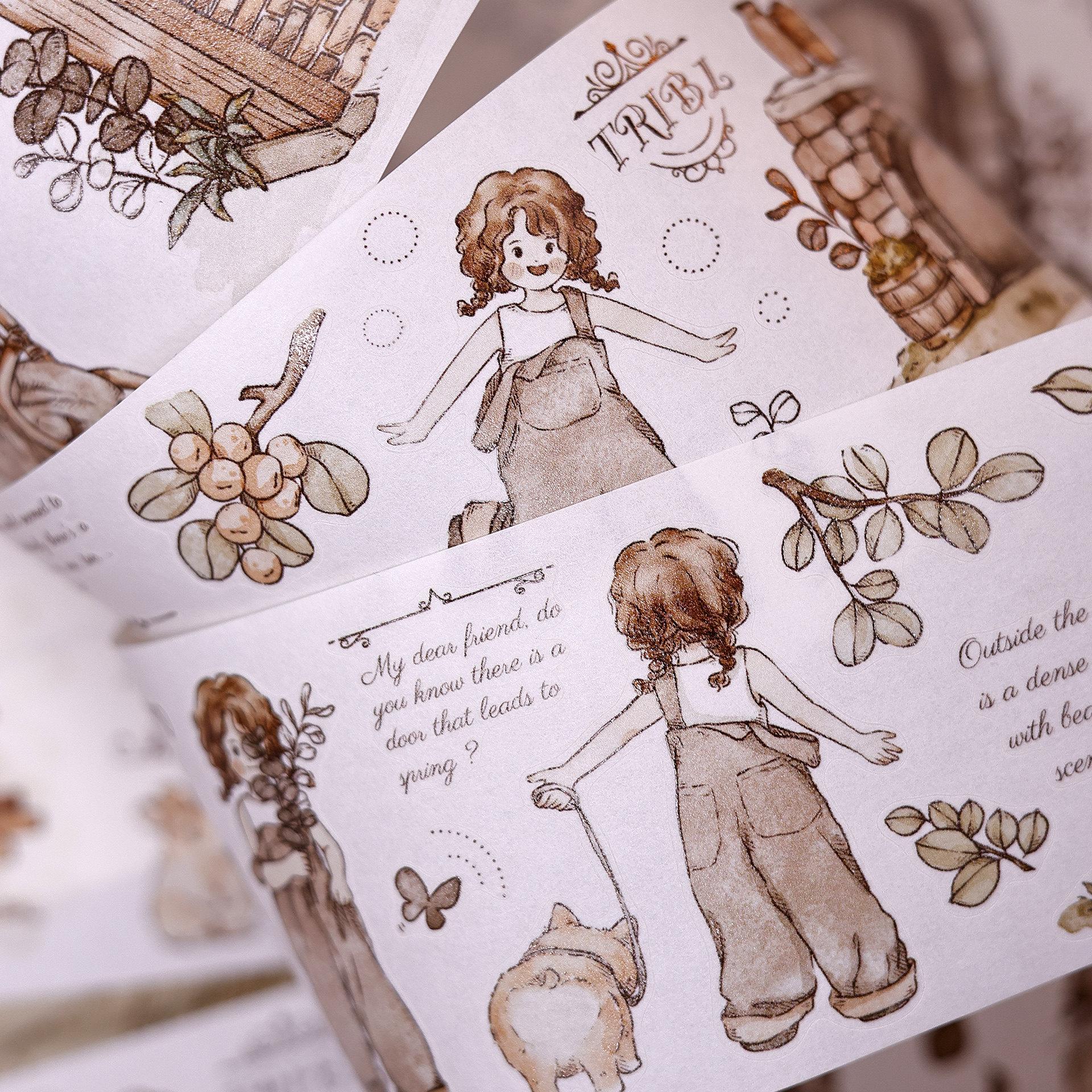 XBJ Salt Town Secret Words Light Retro Salt Girl Washi PET Die Cut journal Tape