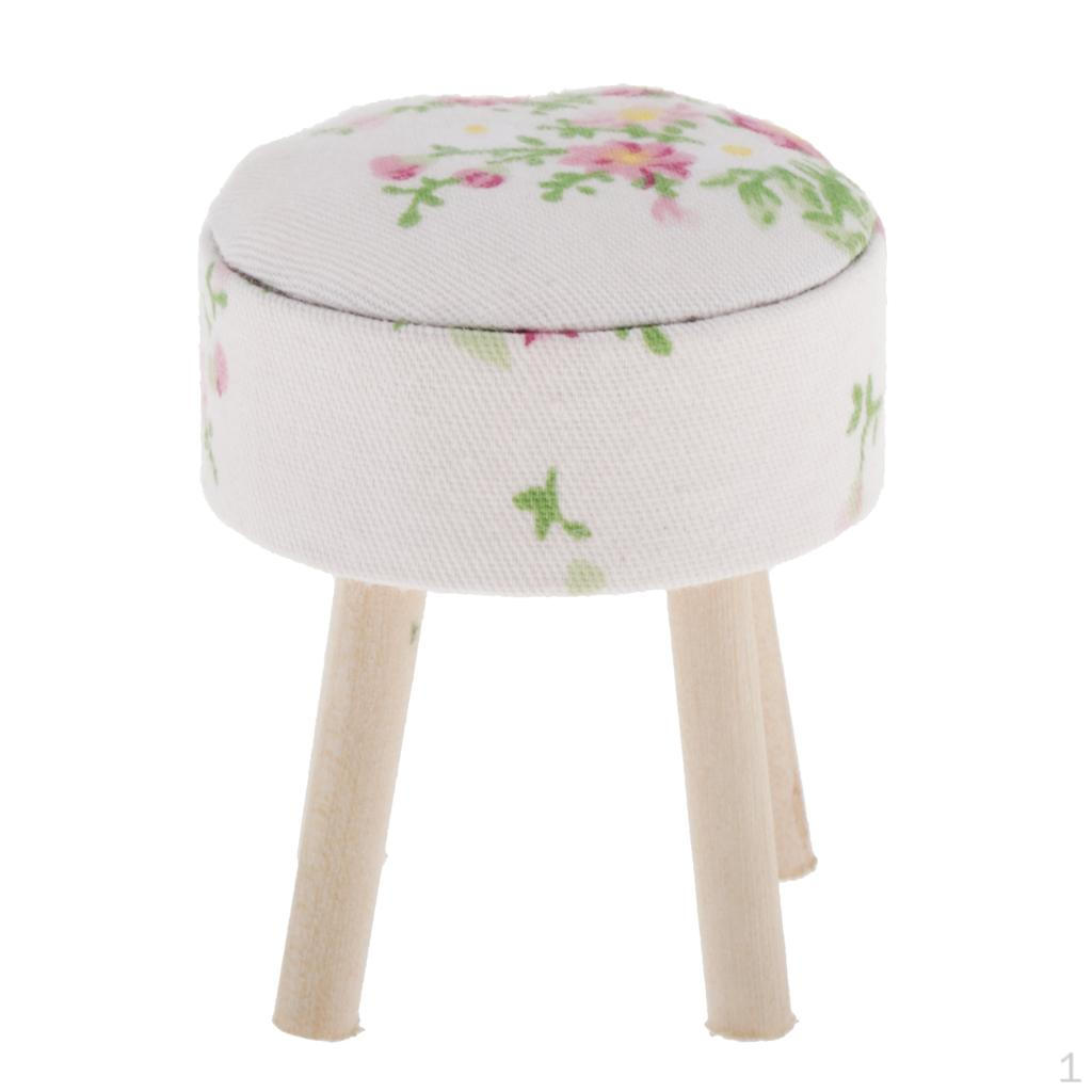 1:12 Dollhouse Miniature Furniture Wood Upholstered Round Stool Model for Doll Room/Bedroom/Dinning