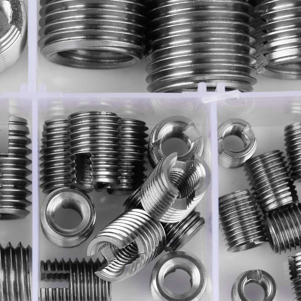 50Pcs 302 Stainless Steel Inner Thread Self Tapping Thread Inserts Set Thread Reinforce Repair Tool Threaded Inserts for Metal Thread Inserts for
