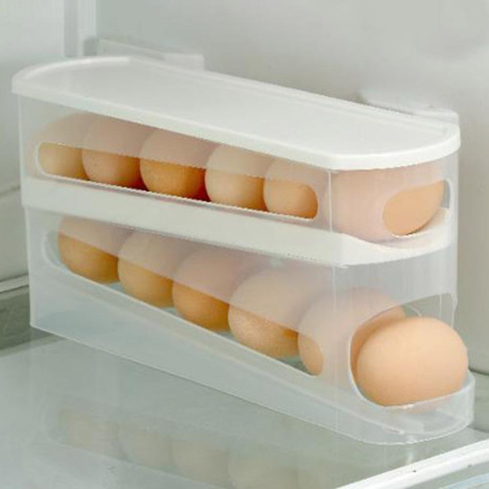 Large Capacity Double Layer Egg Storage Box Plastic Rolling Egg Holder Egg Storage