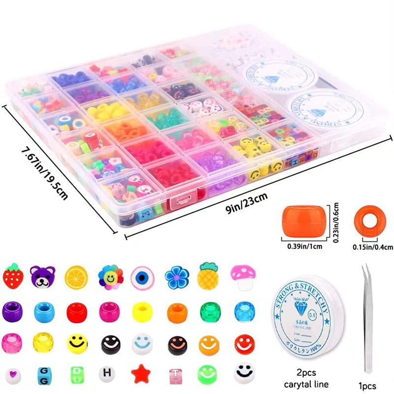 Handmade Barrel Beads DIY Kit: Complete Set for Bracelet Jewelry Making with Pony Beads