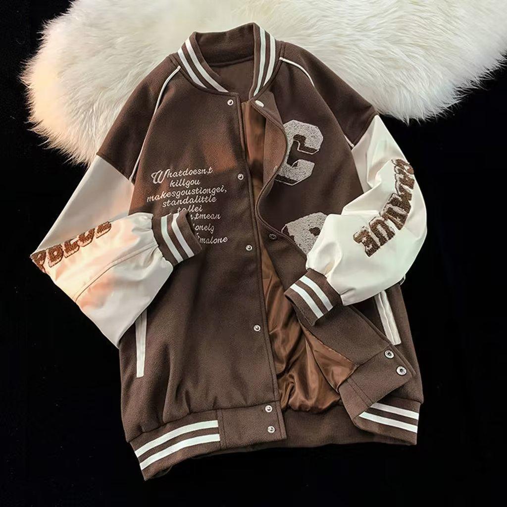 Unisexová varsity bunda s vyšívaným písmenem - Volný střih na jaro a podzim