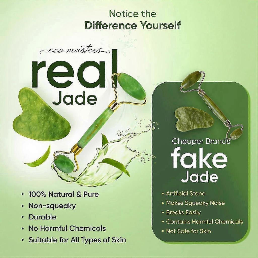 Jade Roller and Gua Sha Set - 100% Natural & Authentic - Body & Face Massager Roller for Eye Puffiness, Skin Tightening, Jawline & Fine Lines, Beauty