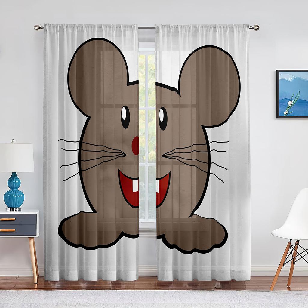 Cartoon Farm Animals Sheer Voile Curtain Cute Sheep Cow Pig In Rural Ranch Window Tulle Curtains for Living Room Bedroom Kitchen
