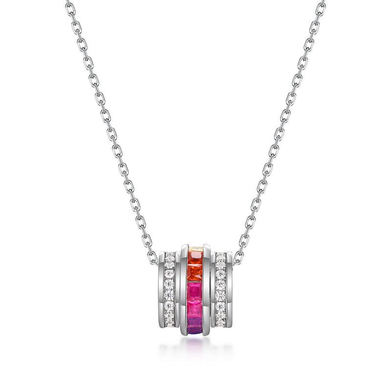 Rainbow Zircon Necklace - Women's S925 Silver Colored Gem Clavicle Chain European & American Fashion