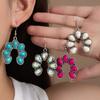 Fashion Vintage Flower Earrings Premium Sense Water Drop Turquoise Flower Ethnic Style Earrings Female Bohemian Style Earrings