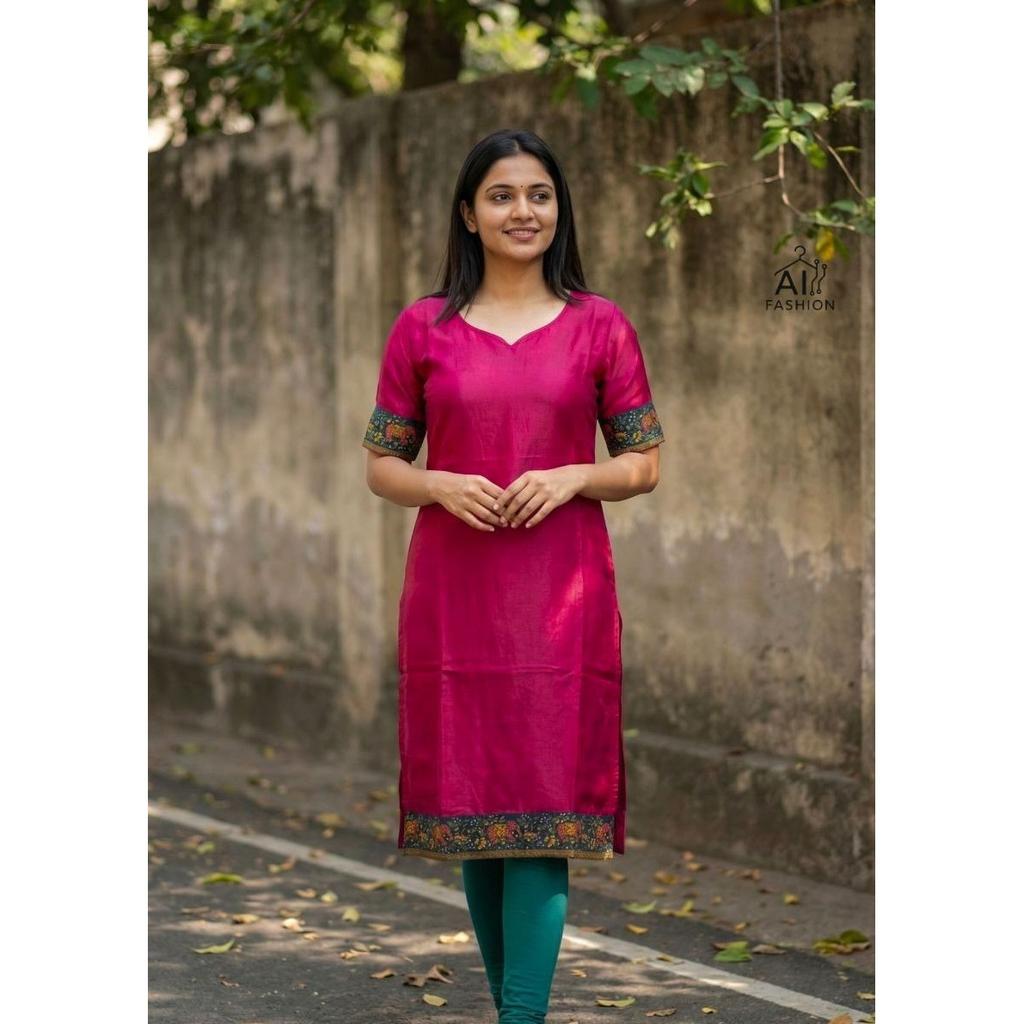 Indian Designer Fandy Satin Kurta Women's Office Wear Top Tunic Kurti Dress