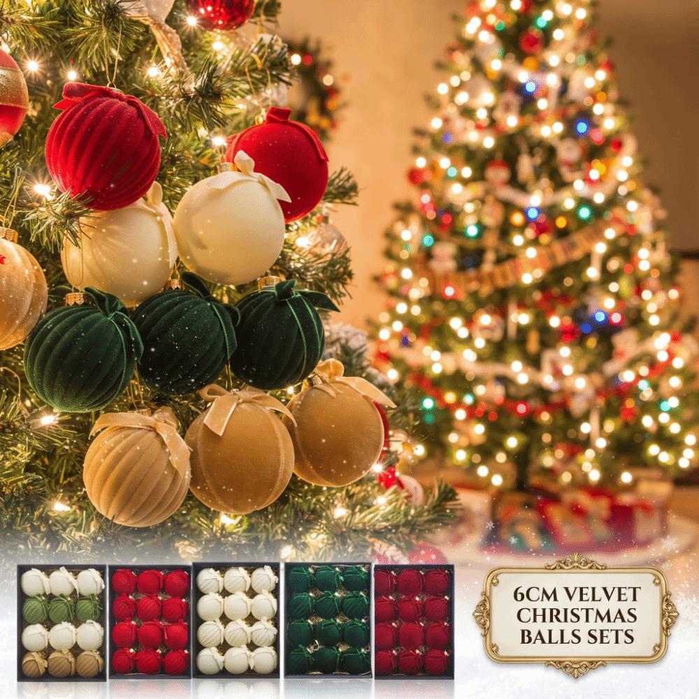 Assorted Colors Velvet Bow Baubles Striped Texture Charming Xmas Spheres Room Decor
