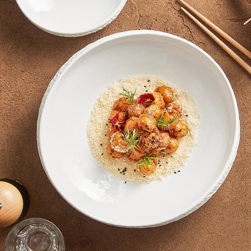 Circular Rock Patterned Thick Edged Ceramic Bowl, Fruit Salad Bowl, Soup Bowl, Specialty Restaurant Solid Color Tableware