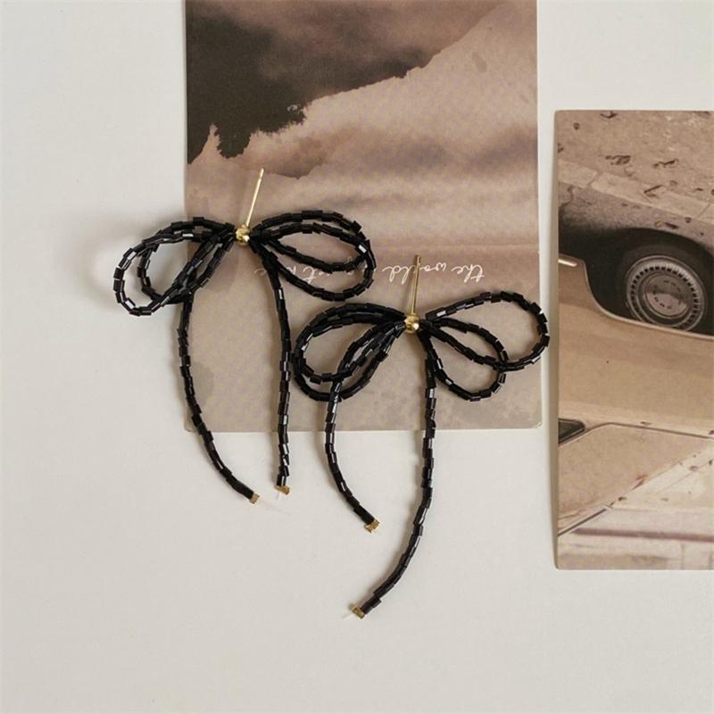 Exquisited Beaded Bowknot Drop Earrings Simple Dangle Earrings Fashion Tassels Drop Earrings Jewelry Small Hoop Earrings