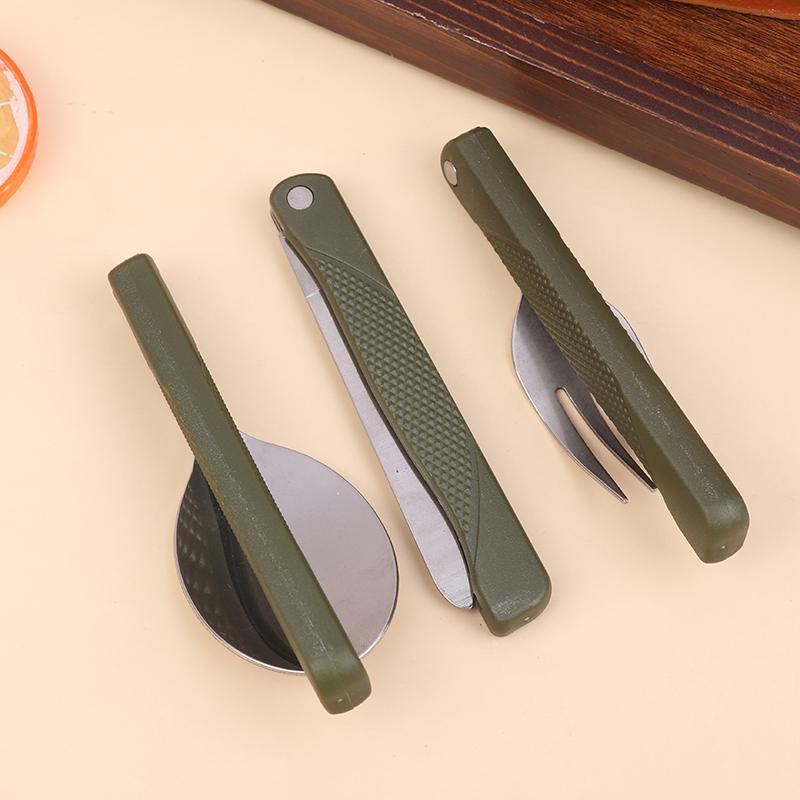 3ks přenosná mini sada nerezového nádobí Skládací sada příborů se lžící, vidličkou, noži pro venkovní kempování, piknik Talheres