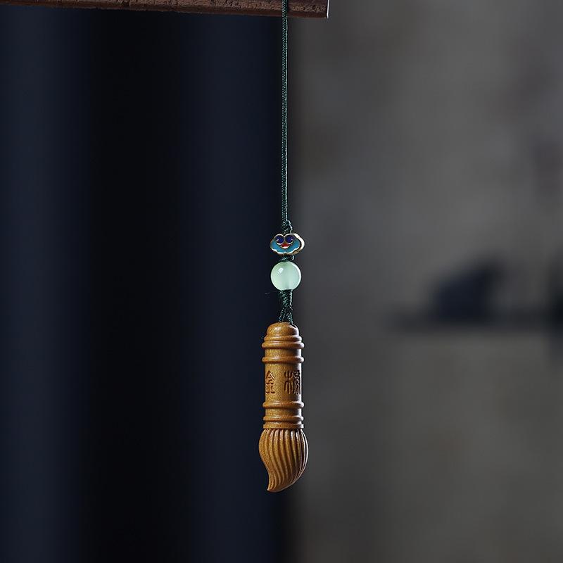 Green Sandalwood Wenchang Brush Pendant Keychain - Unisex Gift Ornament