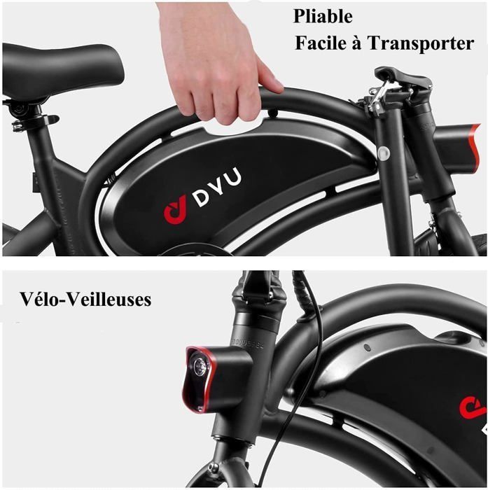Vélo Électrique Pliant Portable De 14 Pouces, DYU DF3 Avec 3 Modes De Conduite, Pédales D'assistance, Hauteur Réglable