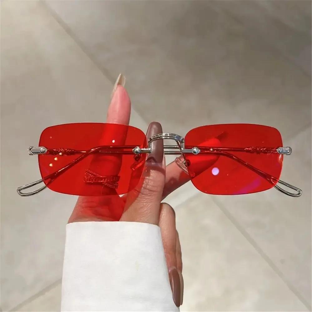 Rimless Rectangle Sunglasses Men Women  Fashion New in Vintage Shades Eyewear Brand Design Ocean Lenses Sun Glasses