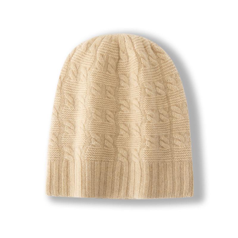 Women 100% Pure Cashmere Beanie Hat Cable Knit Fuzzy Texture Winter Warm Soft Slouchy Skullies Cap Cold Weather Accessory