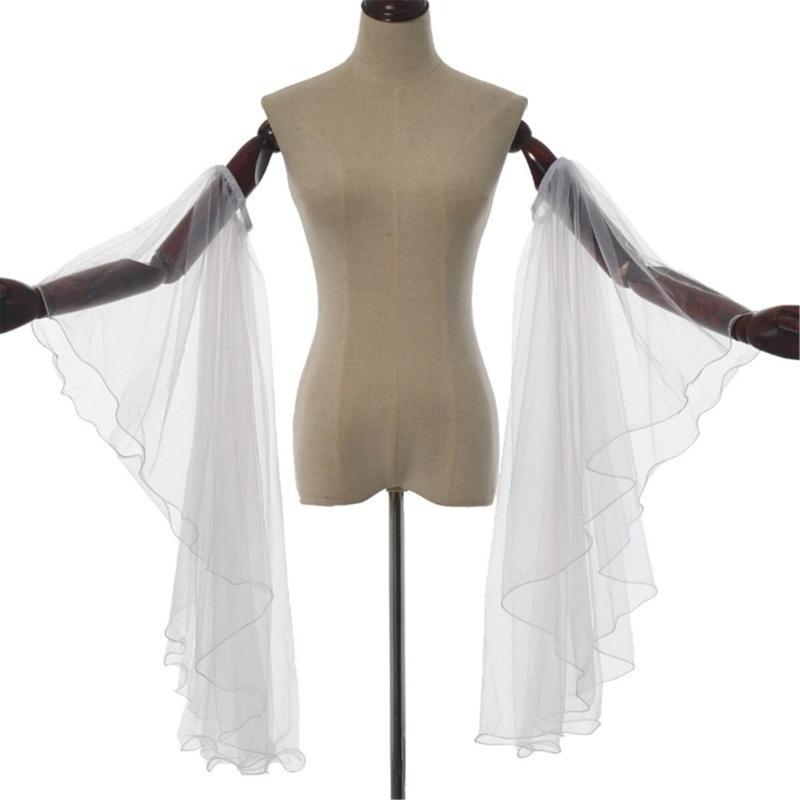 Luvas Longas de Tule Vitorianas Femininas Góticas Preto/Branco Chiffon Mangas Removíveis Vampiros Bruxa Fantasia Cosplay Presentes