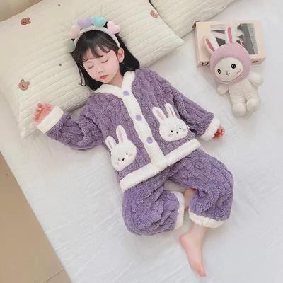 Girls' Coral Fleece Pajama Set: Stylish, Thick & Super Cute Winter Suit for Ages 1-10
