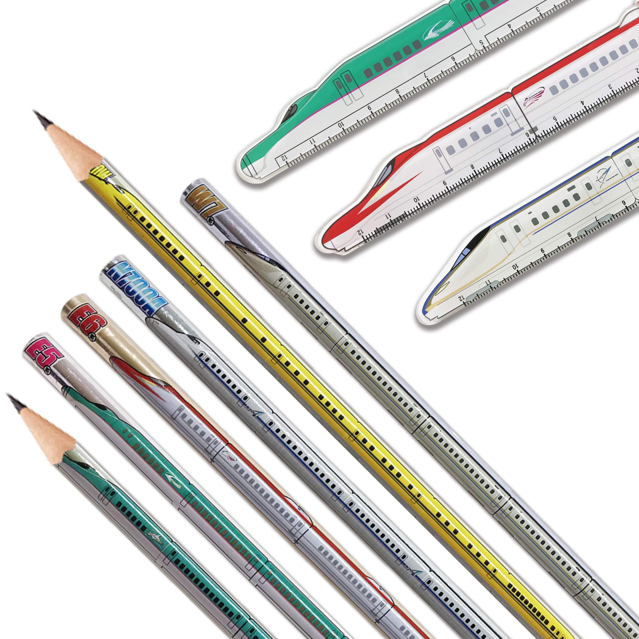 

Shinkansen Pencil & Ruler Set: Metallic Pencil, 2B Ruler, Shinkansen Train Merchandise for Kids and Boys (E5 Series, E6 Series, E7 Series)