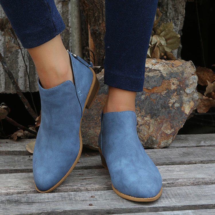 2022 European & American Autumn/Winter Women's Plus Size Suede Chunky Heel Back Zipper Ankle Boots