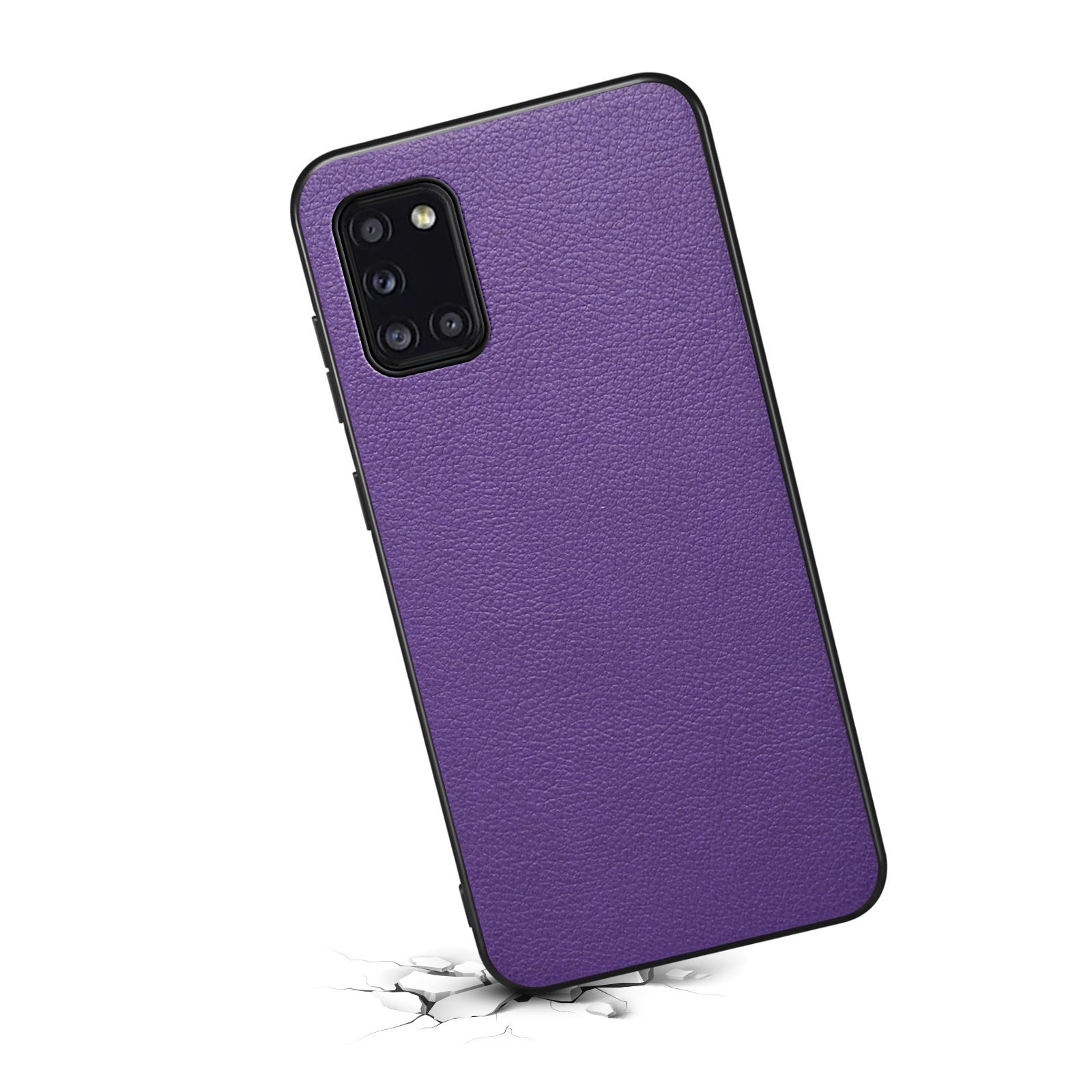 

For Samsung Galaxy A31 Case Calf Texture Soft Leather Back Cover Purple