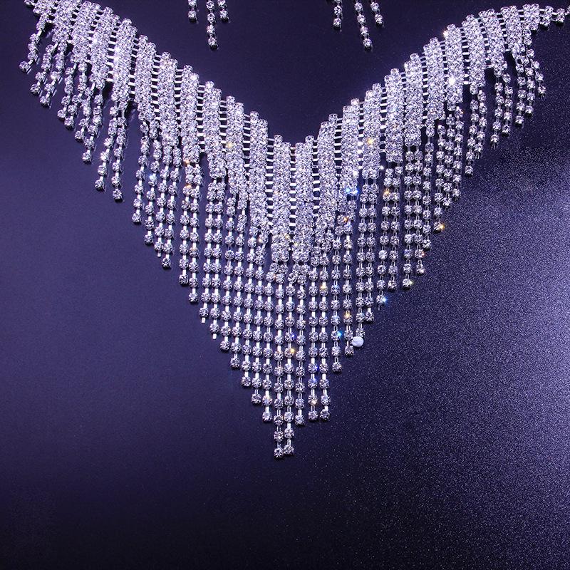 Ins Blogger Style Rhinestone Necklace Set: European & American Bridal Wedding Tassel Jewelry