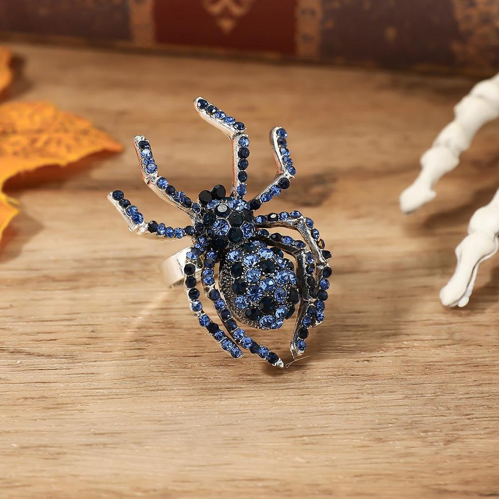 Retro European-American Insect Spider Diamond-Studded Open Alloy Ring