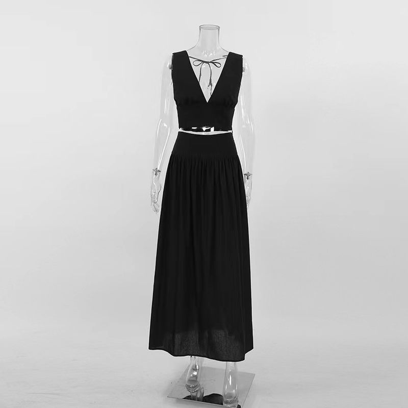 

Fashion Style Women s Sexy Black Vest High Waist Skirt Suit Sexy Vest Half Skirt Set Black M