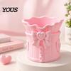 Vanity Desk Organizer Pink Bow Makeup Brush Holder, 3D Printed Organizer, Cosmetic Desktop Organization Cup Brushes & Pen Storage for Decoration
