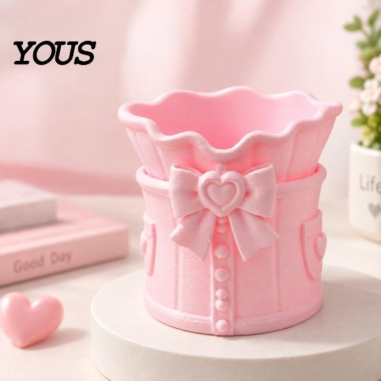 Vanity Desk Organizer Pink Bow Makeup Brush Holder, 3D Printed Organizer, Cosmetic Desktop Organization Cup Brushes & Pen Storage for Decoration