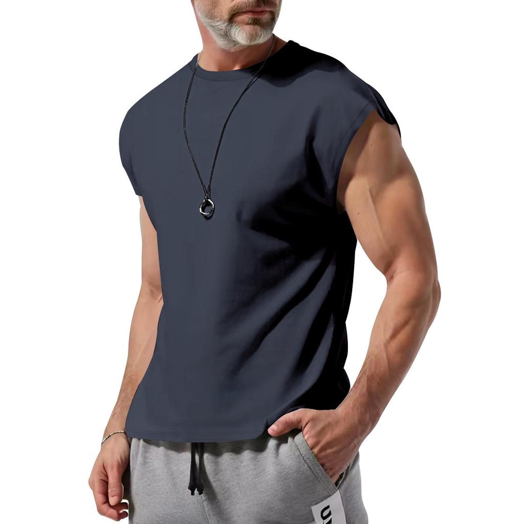 Herr sommar ny ärmlös t-shirt ungdom casual lös enfärgad tunn väst t-shirt herr
