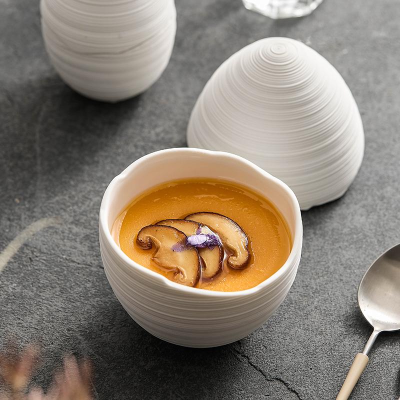 White Ceramic Bowl Steamed Egg Bowls Yogurt Bowls Thick Soup Bowl Egg Shaped Bowls Dessert Bowl Molecular Cuisine Tableware