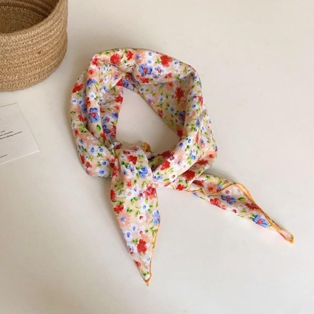 3pcs/set Thin Fabric Printed Headscarf Colorful Flower Square Headband Floral Neck Scarf  Holiday