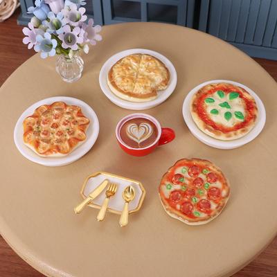 7Pcs/Set Dollhouse Miniatures Cheese Pizza Tableware Mini Cutlery Knife Fork Spoon Set Diy Tableware Doll Accessories