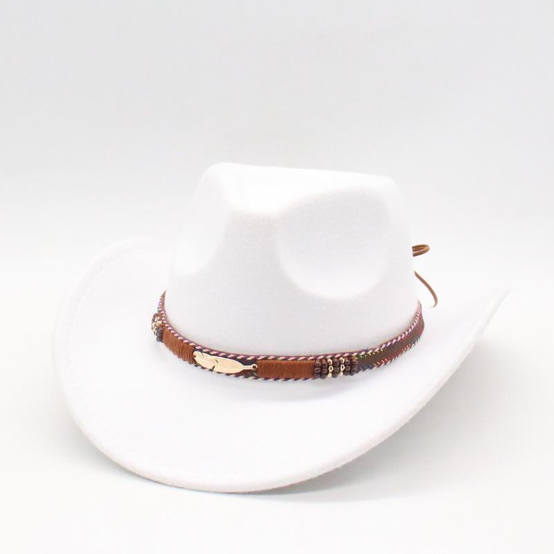 Western Cowboy Hat Woolen Felt Hat Tibetan Top Hat Upturned Brim Bull Head Accessories Jazz Hat