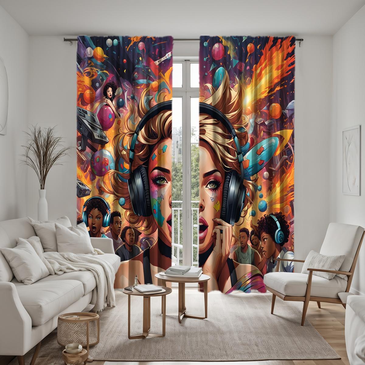 

2 предмета HD безудержного прослушивания музыки для девочек и мальчиков декоративные занавески Цветная система цифровой печати занавески домашний декор W52H63inchW132H160cm