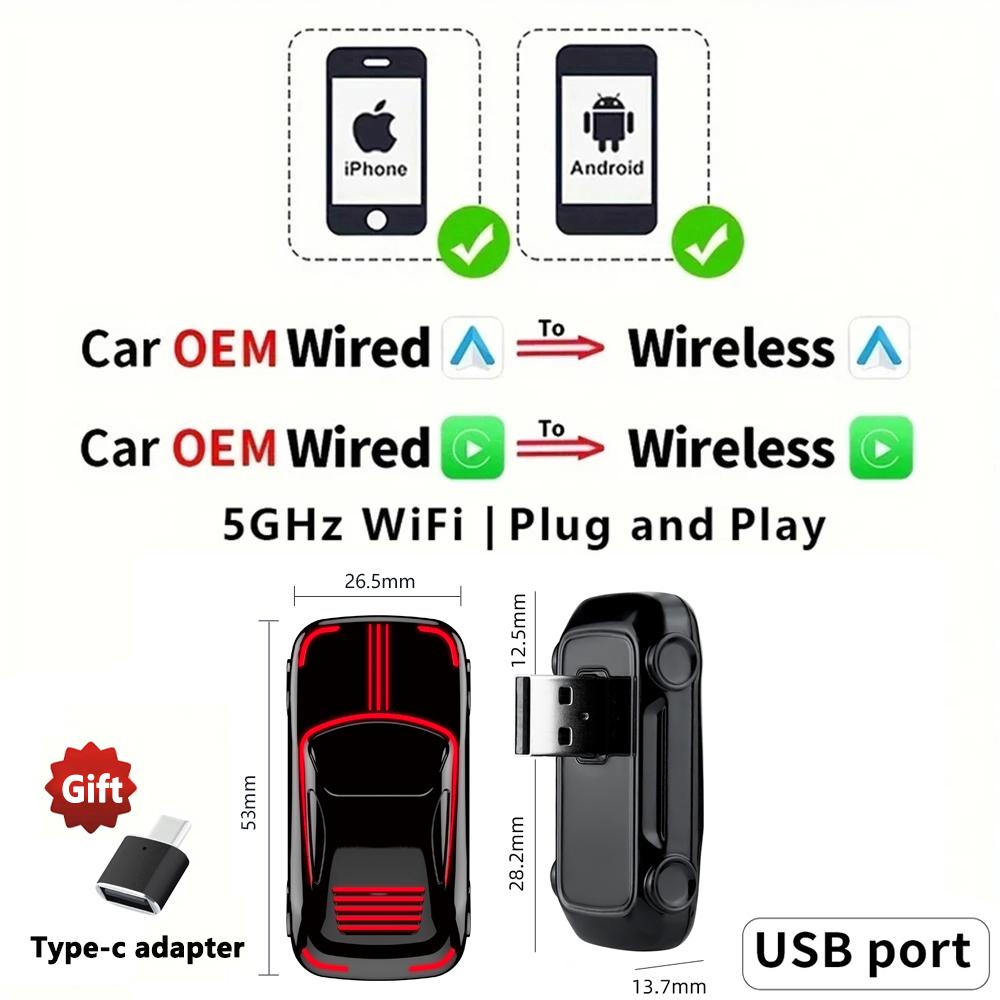 2025 NEU 2 in 1 Kabellose Carplay AI Box Android Auto Plug and Play Anwendbar zum Umwandeln von kabelgebundenem Original-Carplay in kabelloses