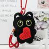 With Woven Bracelet Cat Pendant Squeak Car Key Ring Cute Black Cat Plush Doll Keychain  Gifts