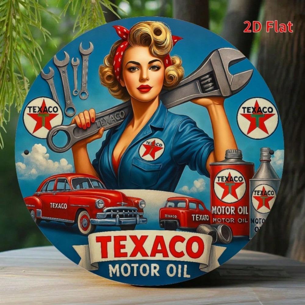 Vintage Texaco Pin Up Girl Metal Tin Sign Retro Garage Americana Wall Art