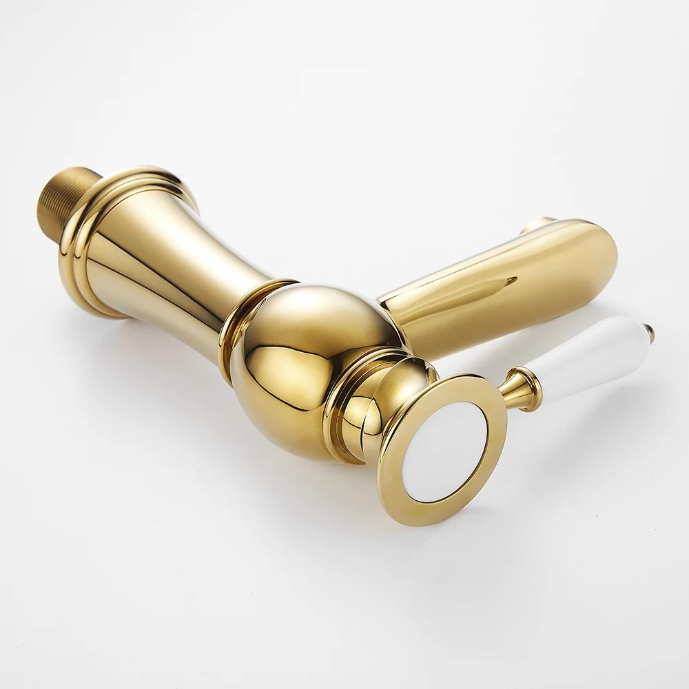 Basin Mixer Tap Gold Bathroom Sink Facuet Single Handle Hot and Cold Water Hoses Modern Bathroom Washroom Cloakroom Faucet