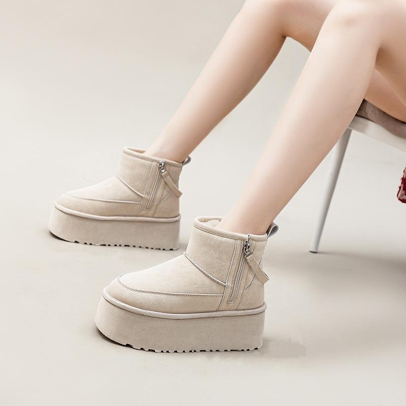New snow boots heightened thick-soled mid-tube side zipper warm women's boots women's shoes casual versatile cotton shoes
