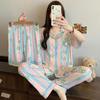 Cute Cartoon Rabbit Summer Pajama Set: Soft, Wrinkled Fabric, Short-Sleeved, Three-Piece Home Wear
