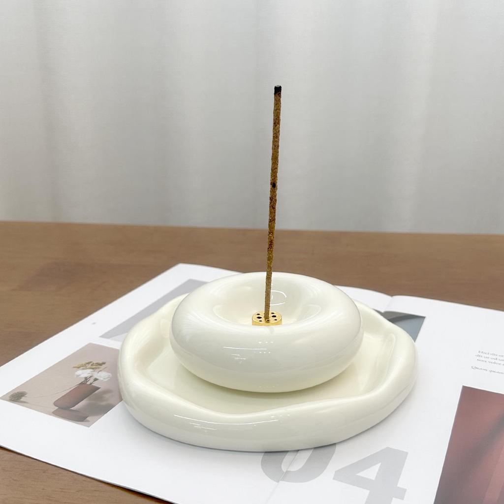 Cream Ceramic Incense Holder for Home, Tea Room, Agarwood, Sandalwood, High-End Design Incense Burner.