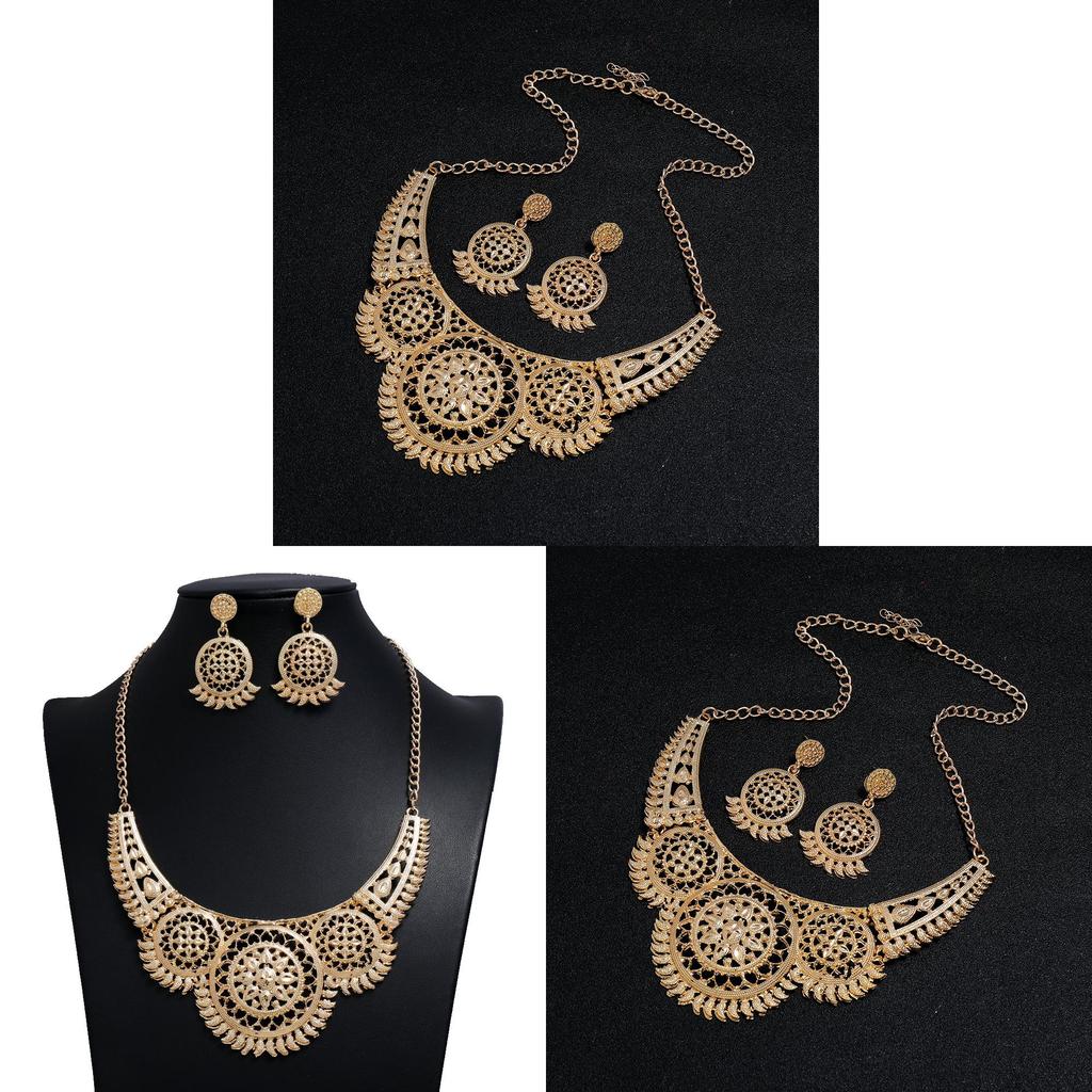Ethnischer Stil Schmuck Halskette und Ohrring Set Mit Hohlblumenmuster Metallisches Finish Für Damen und Herren