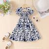 Girls Fashion Short Sleeve Dress Summer Children Sweet Fresh Floral Dress