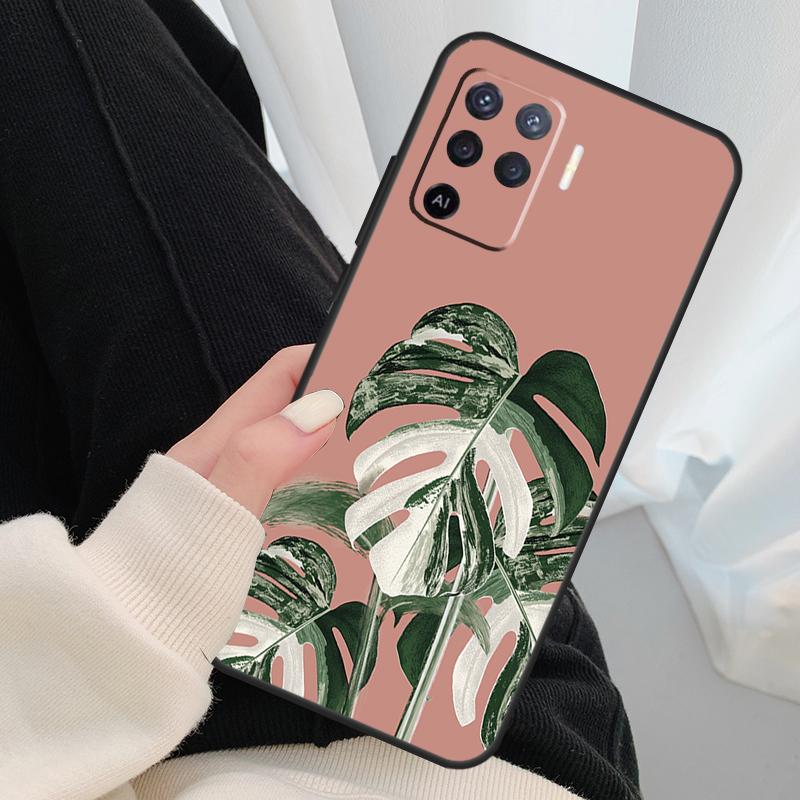 Leaves Monstera Green Case For Oppo A17 A57 A77 A40 A78 A54 A74 A94 A76 A16 A96 A18 A60 A80 A38 A58 A98 A15 A5 Pro