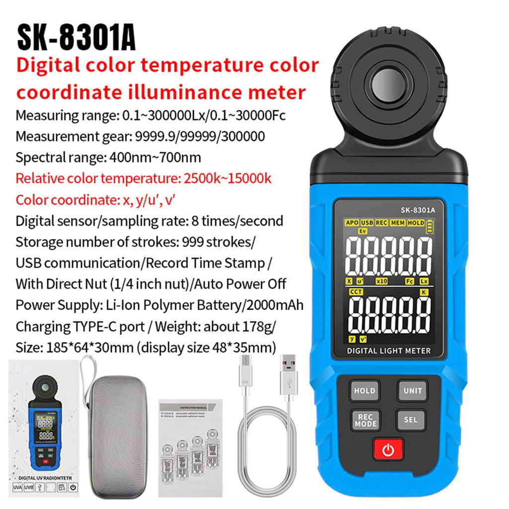 Light Meter Digital Illuminance Meter Handheld Ambient Temperature Measurer 0.1 300000Lx Meter Support Data Logging 5
