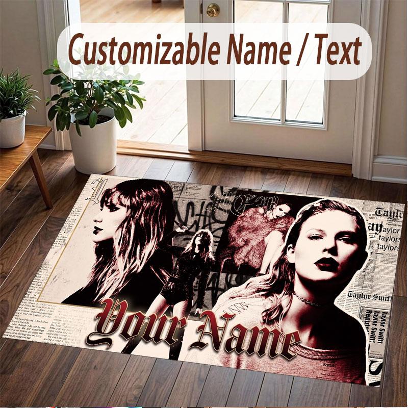 Custom Name Crystal Velvet Rug,Taylor Swift Comfortable Anti Slip Floor Mat For Room Decoration