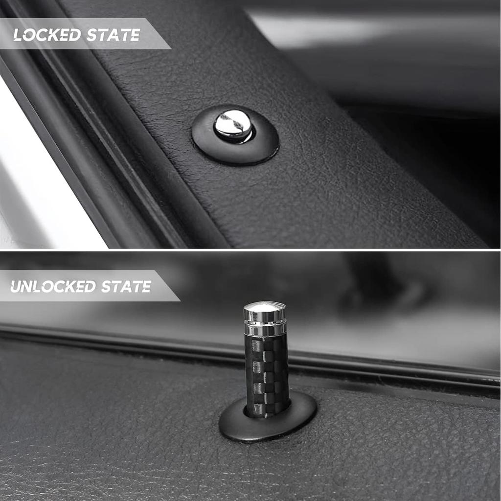 BELOMI 4 Pcs Car Door Lock Knobs, Carbon Fiber Auto Door Lock Pin Covers, Decorative Cover for Car Rod Bolt, Door Pull Pins Decor, Universal Vehicle
